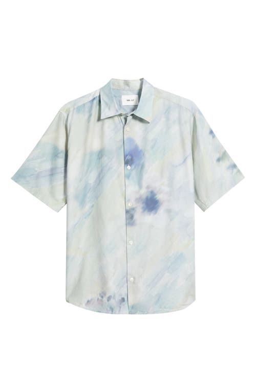 Nn07 Freddy 5654 Watercolor Print Organic Cotton Blend Button-up Shirt In Blue Print