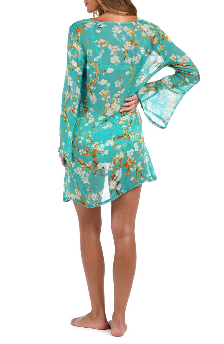 L'AGENCE Ansley Cherry Long Sleeve Semisheer Cover-Up Dress, Alternate, color, Aqua