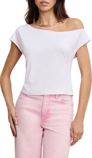 Good American Asymmetric Off the Shoulder Jersey Top