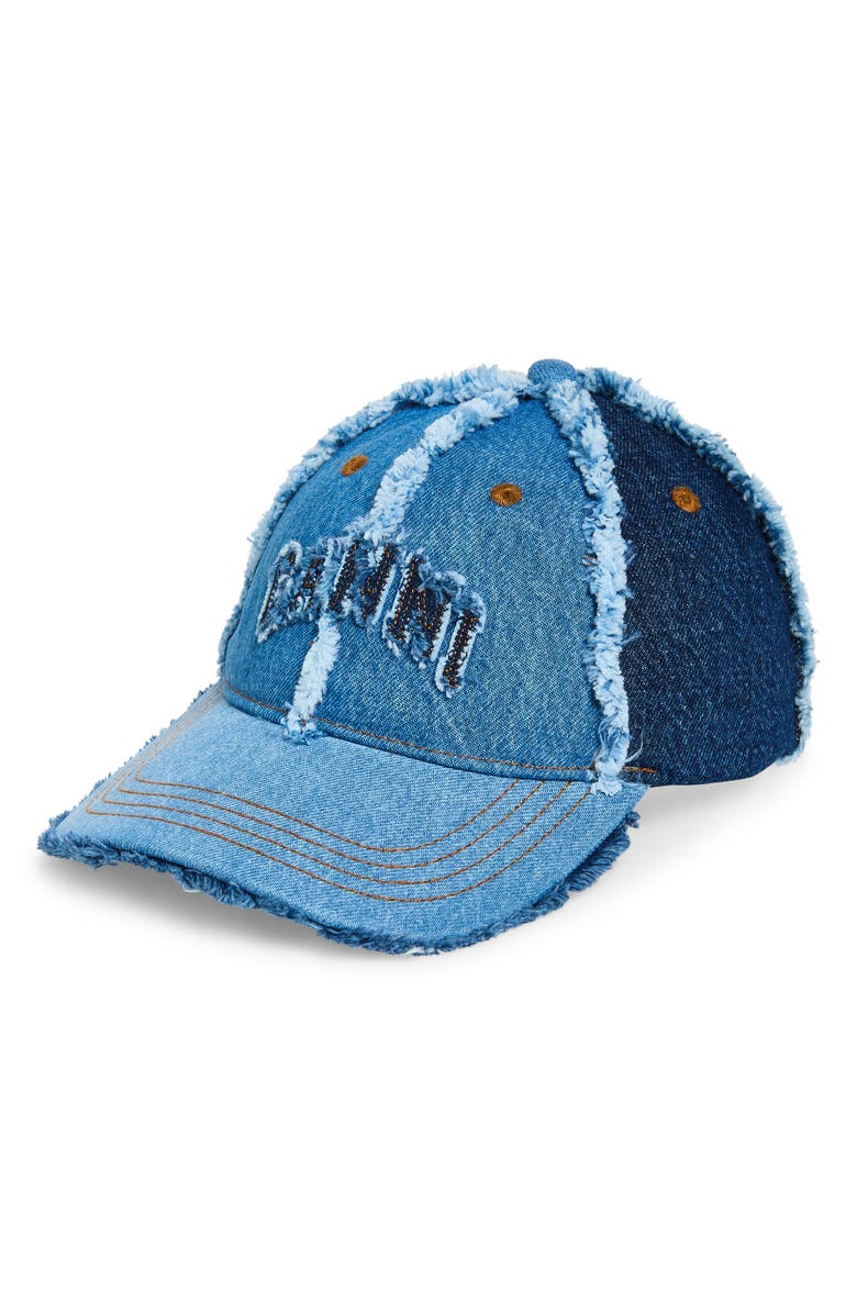 Ganni Denim Patchwork Cap, Main, color, Multicolour
