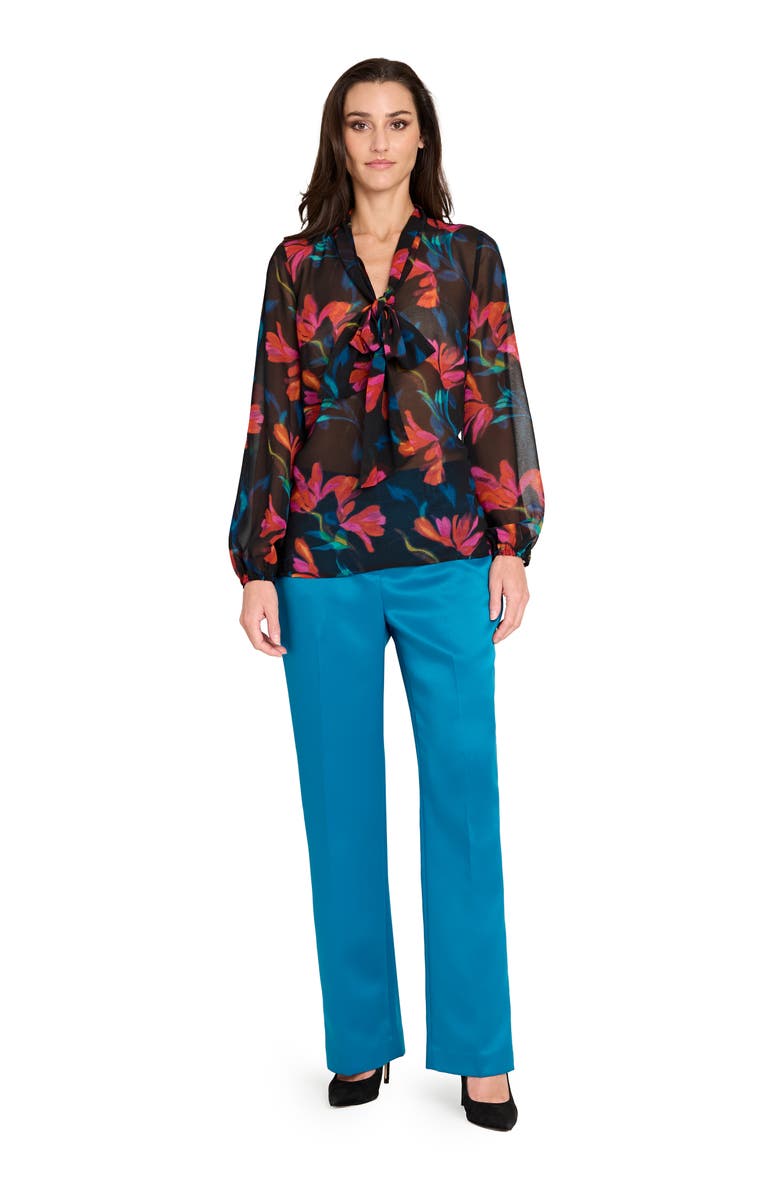 Tahari ASL Bird Eye Wide Leg Satin Pants, Alternate, color, Ocean Teal