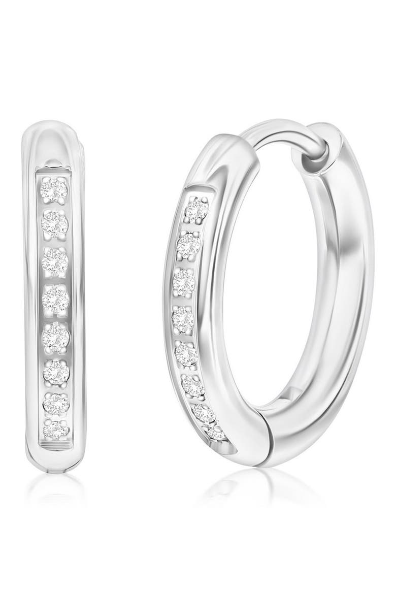 Men's Cubic Zirconia Huggie Hoop Earrings, Main, color, SILVER