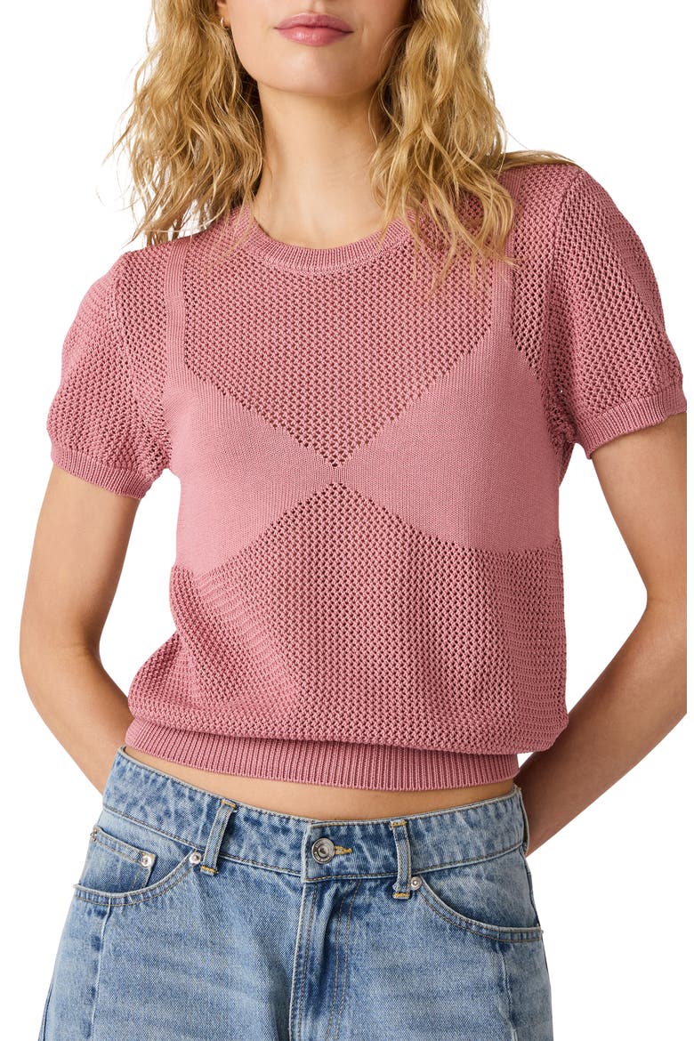 Blakelee Open Stitch Short Sleeve Sweater, Main, color, FRENCH ROSE