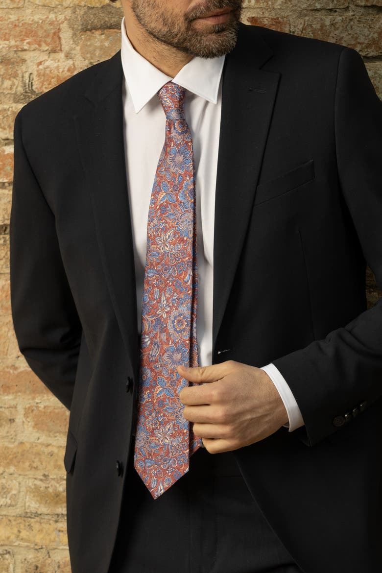 Catania - Printed Silk Tie for Men, Alternate, color, Blue and Brick Red