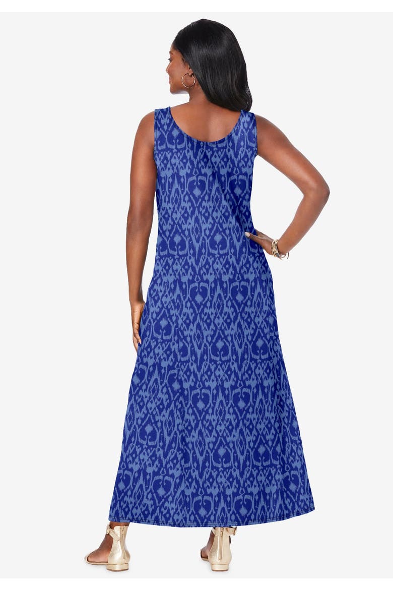 Stretch Cotton Tank Maxi Dress, Alternate, color, DARK SAPPHIRE BRUSHED TRIBAL