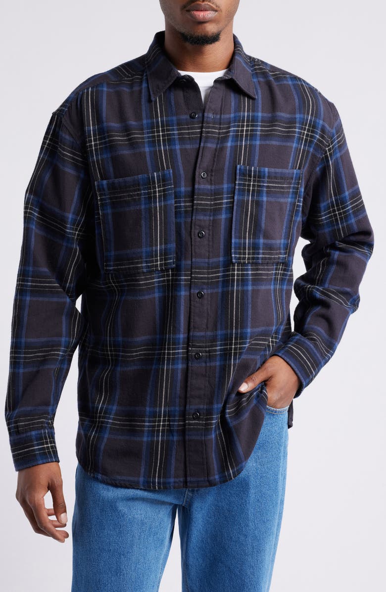 BP. Plaid Cotton Flannel Button-Up Shirt, Alternate, color,