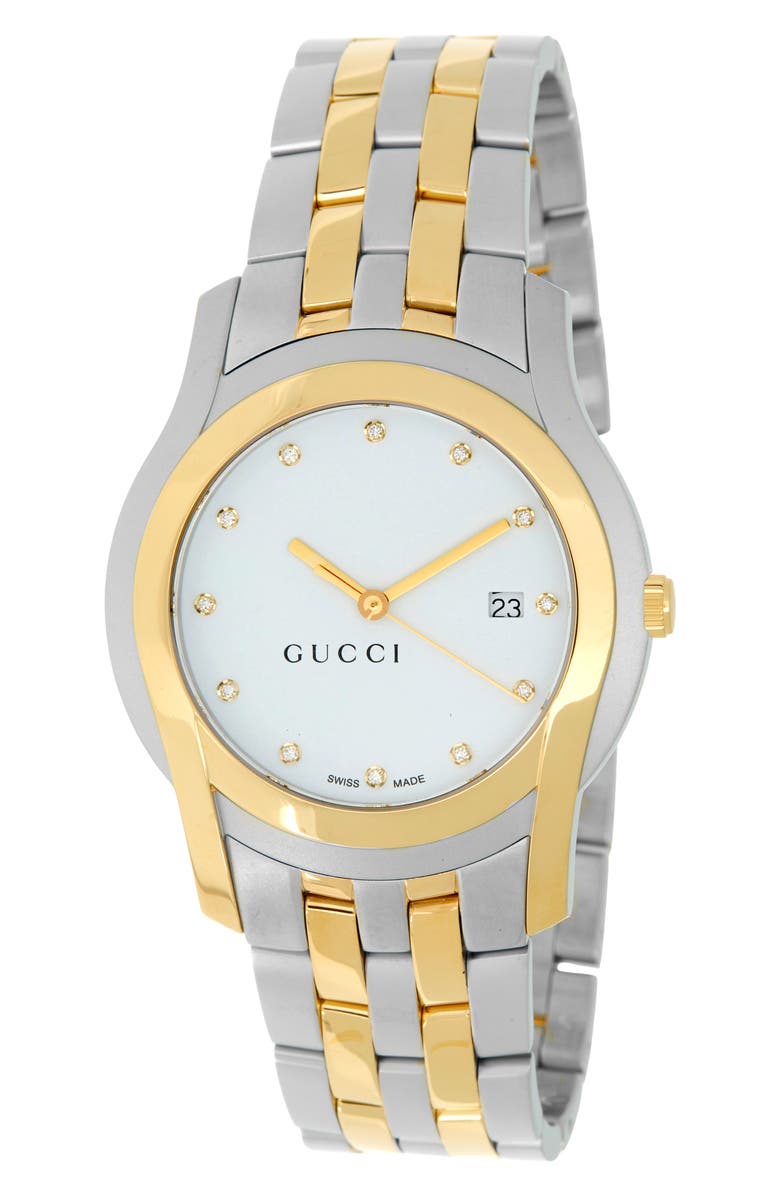 Gucci Two Tone Stainless Steel Diamond Dial Bracelet Watch, 31mm, Main, color,