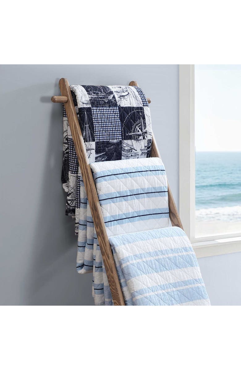 Nautica Seafront Stripe Reversible Cotton Quilt Set, Alternate, color, Blue Seafront Stripe