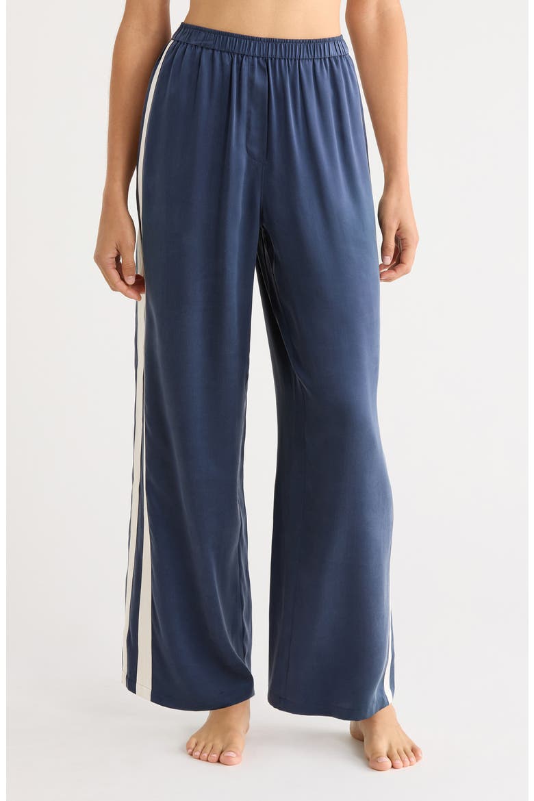 Side Stripe Washable Silk Pajama Pants, Main, color, DEEP BLUE/ SOFT IVORY