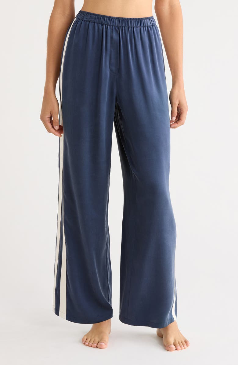 Lunya Side Stripe Washable Silk Pajama Pants, Main, color, Deep Blue/ Soft Ivory
