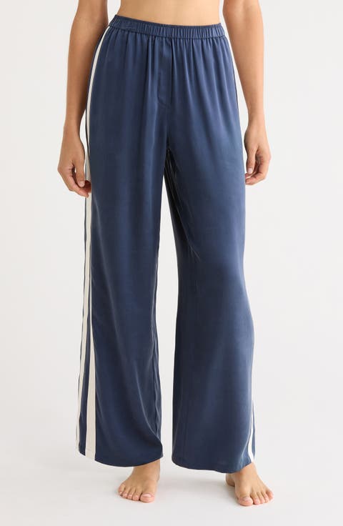 Side Stripe Washable Silk Pajama Pants