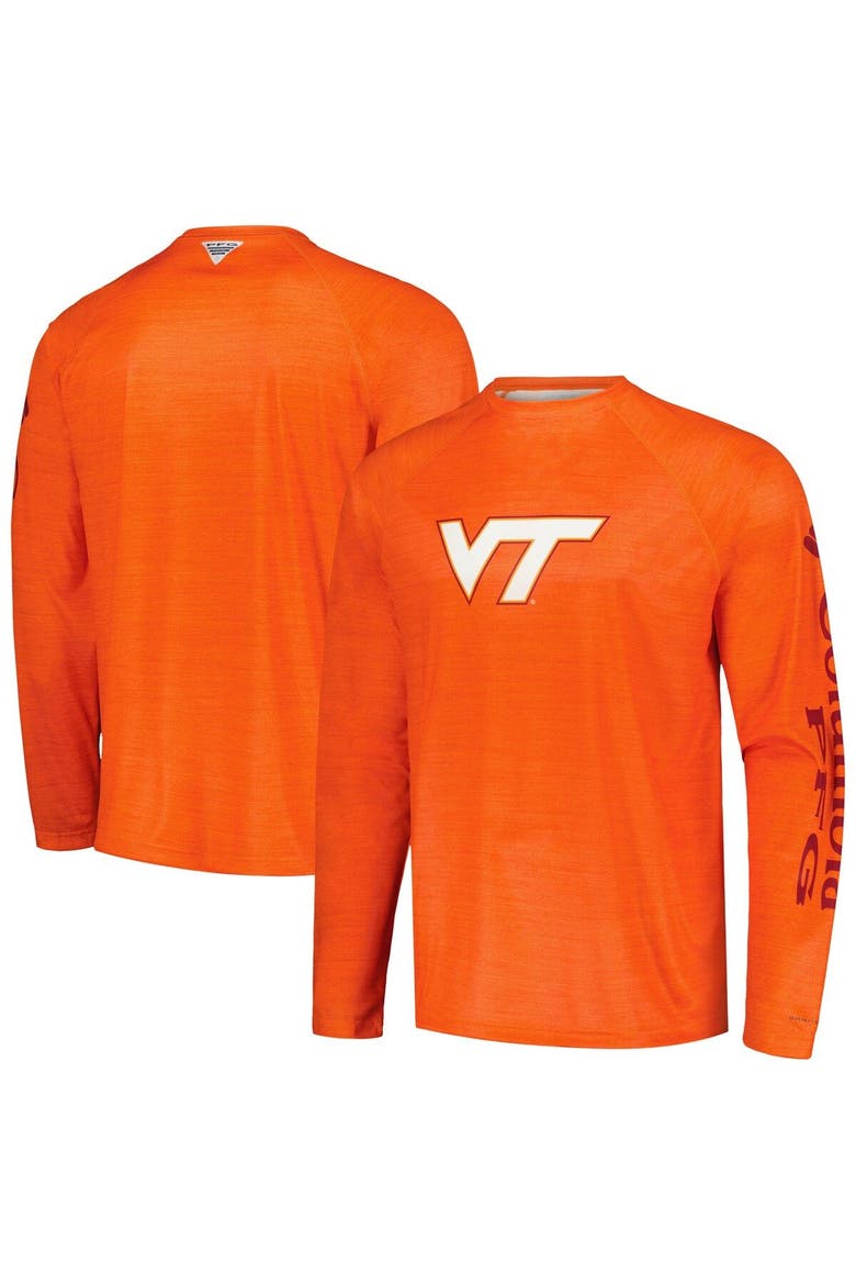 Men's Columbia  Orange Virginia Tech Hokies PFG Terminal Tackle Omni-Shade Raglan Long Sleeve T-Shirt, Main, color, Orange
