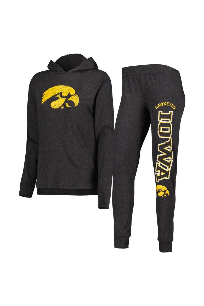Women's Concepts Sport Black Iowa Hawkeyes Long Sleeve Hoodie T-Shirt & Pants Sleep Set, Main, color, Black