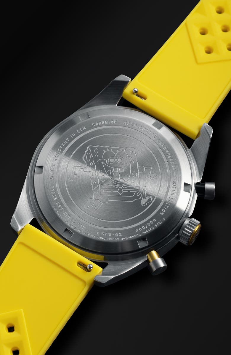 SPINNAKER Fleuss 'SpongeBob SquarePants<sup>™</sup>' Rubber Strap Chronograph Watch, 43mm, Alternate, color, 
