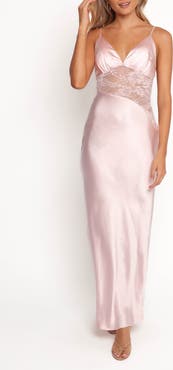 Petal & Pup Milla Sheer Lace Inset Satin Maxi Dress