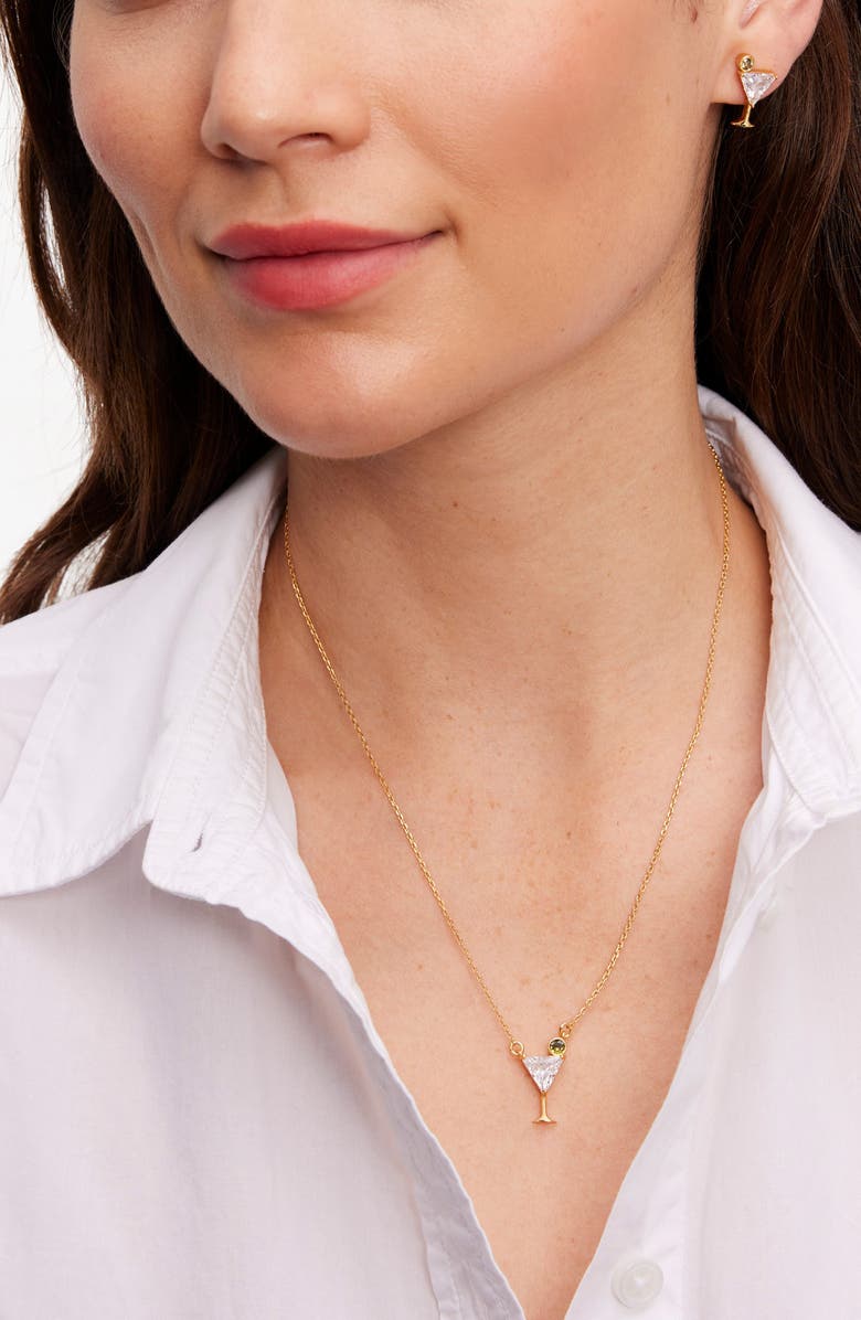 Kate Spade New York shaken or stirred mini pendant neckalace, Alternate, color, Clear/ Gold