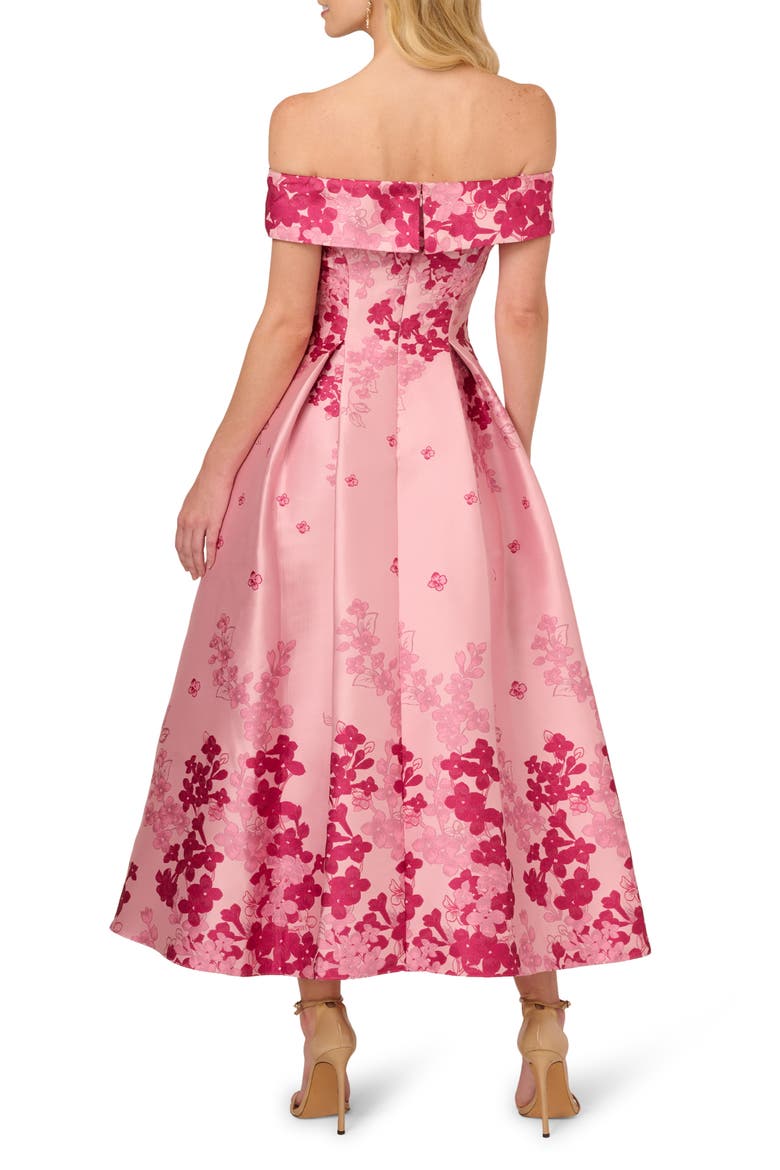 Floral Off the Shoulder Jacquard Gown, Alternate, color, PINK MULTI