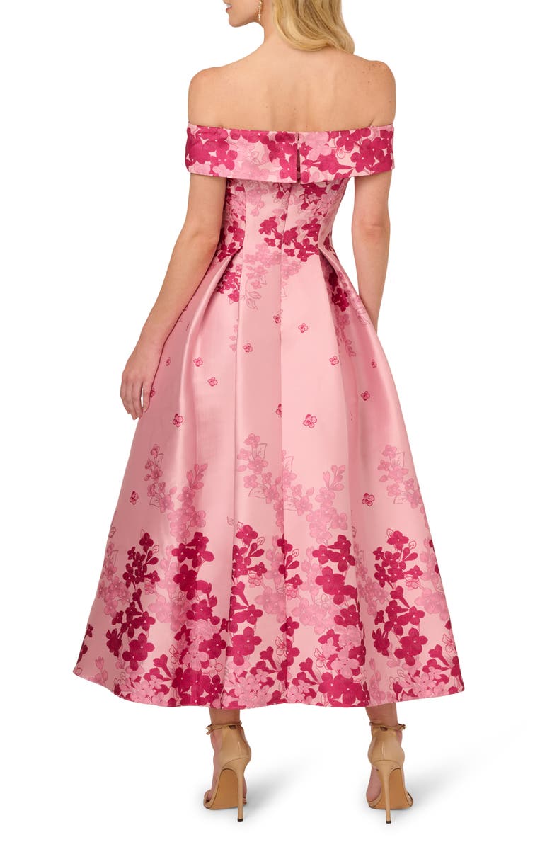 Adrianna Papell Floral Off the Shoulder Jacquard Gown, Alternate, color, Pink Multi