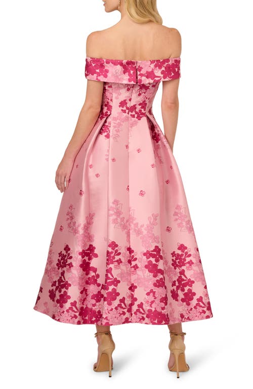 Adrianna Papell Floral Off The Shoulder Jacquard Gown In Pink Multi