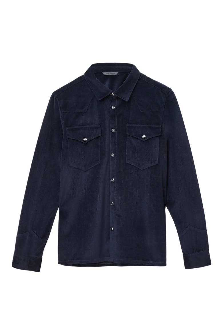 Andres Western Herringbone Faux Suede Snap-Up Shirt, Alternate, color, NAVY