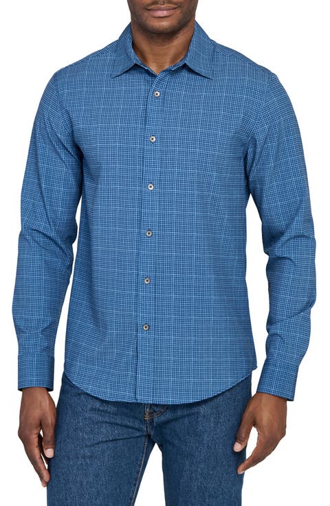 Slim Fit Square Geo Print Performance Button-Up Shirt