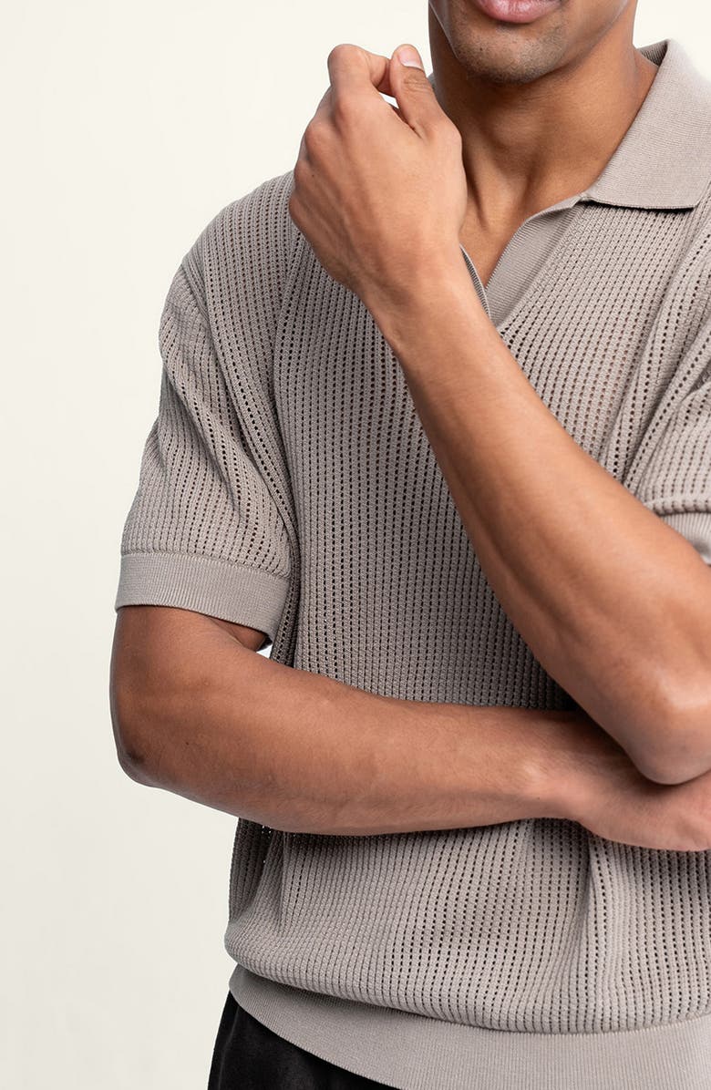 AUTO-REPLY<sup>™</sup> Johnny Collar Openwork Cotton Blend Polo Sweater, Alternate, color, Pumice/ Gray