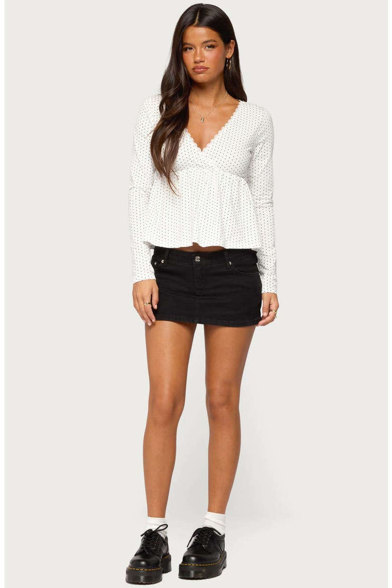 Kenzie Polka Dot Long Sleeve Stretch Cotton Babydoll Top, Alternate, color, WHITE-AND-BLACK
