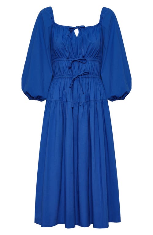 The Lulo Project New Bahia Tiered Cotton Midi Dress In Blue