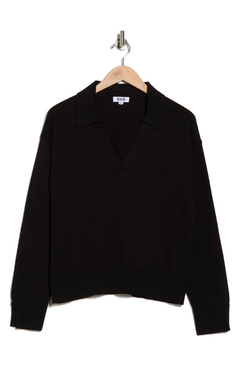 525 Maddi Johnny Collar Cotton Blend Polo Sweater, Alternate, color, Black