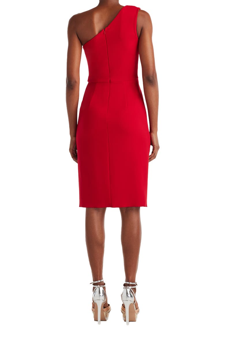 Pleated One-Shoulder Crepe Cocktail Dress, Alternate, color, CHERRY