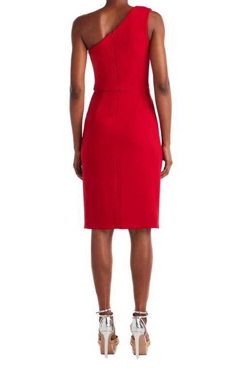 Tadashi Shoji Pleated One-shoulder Crepe Cocktail Dress In Red