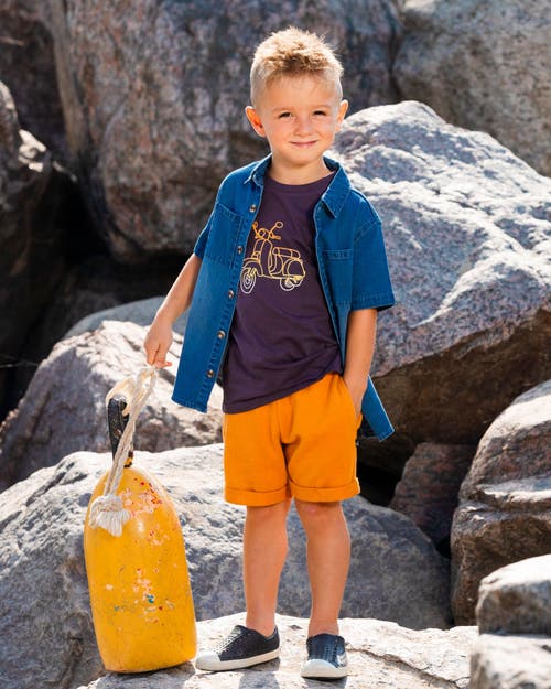 Deux Par Deux Baby Boy's French Terry Short Vibrant Orange In Vibrant Orange