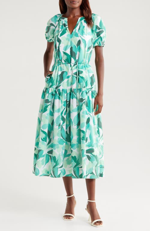 Julia Jordan Floral Tiered Midi Dress In Green Multi