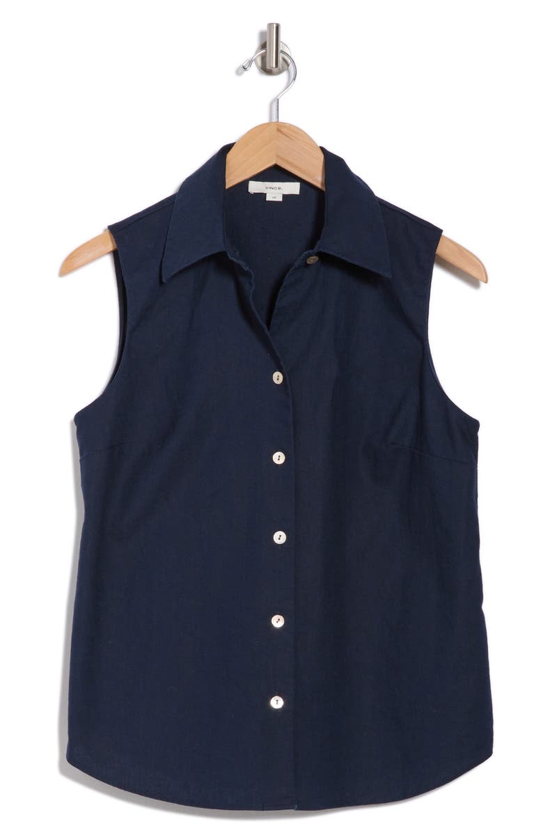 Vince Sleeveless Cotton Blend Button-Up Shirt, Alternate, color, Coastal