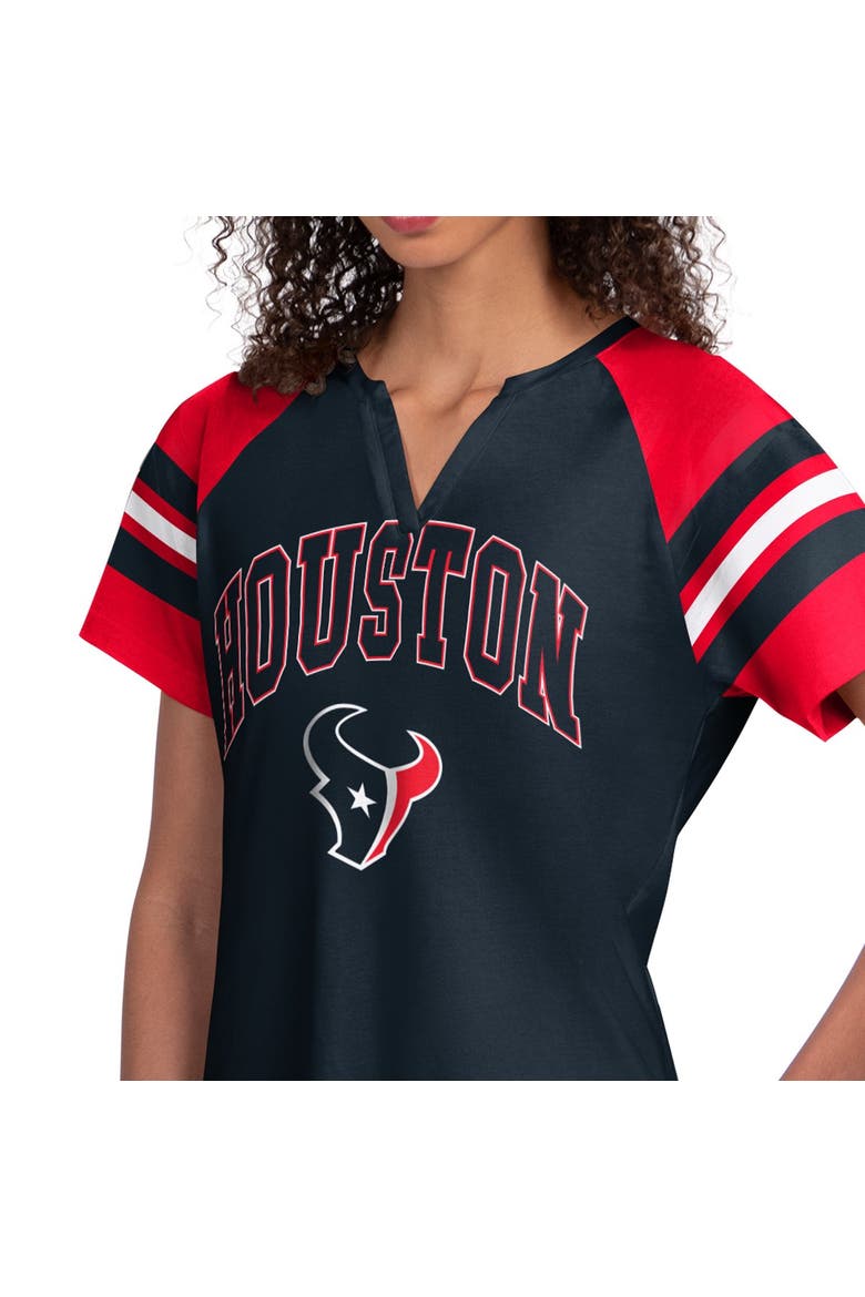 Women's Starter  Navy Houston Texans Game On Notch Neck Raglan T-Shirt, Alternate, color, Navy