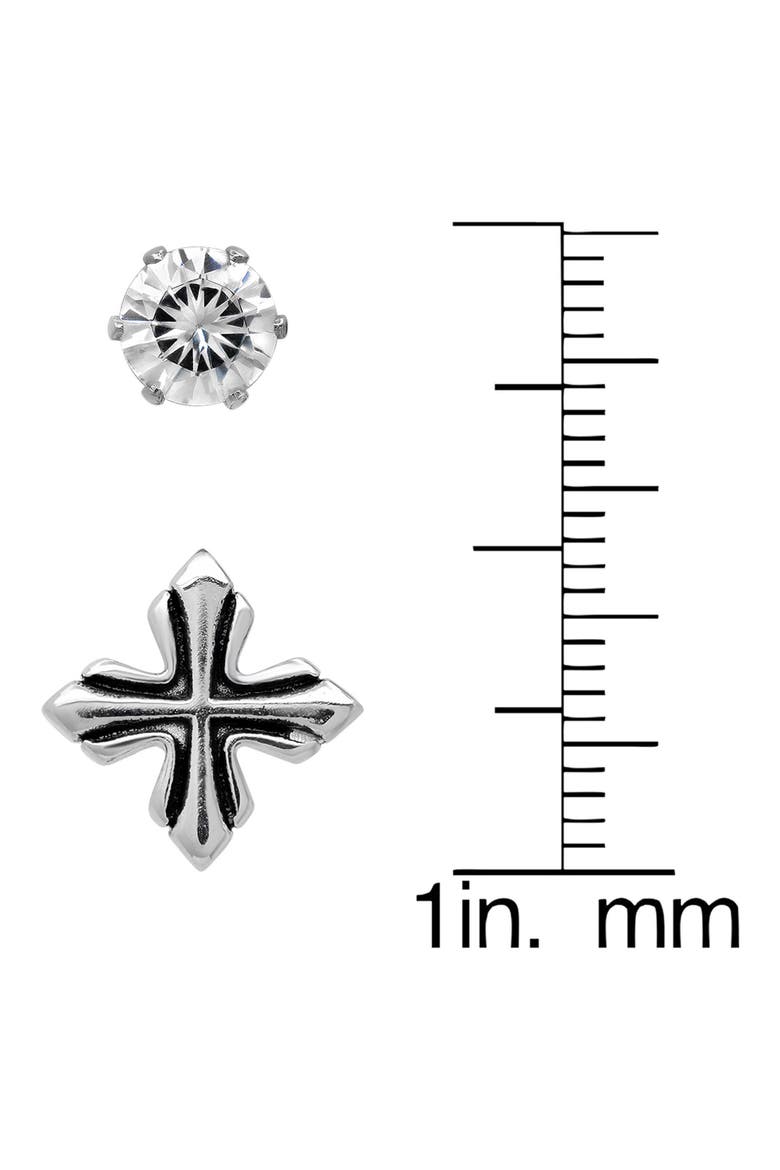 Men's Stainless Steel Cross and Solitaire Stud Earrings, Alternate, color, SILVER
