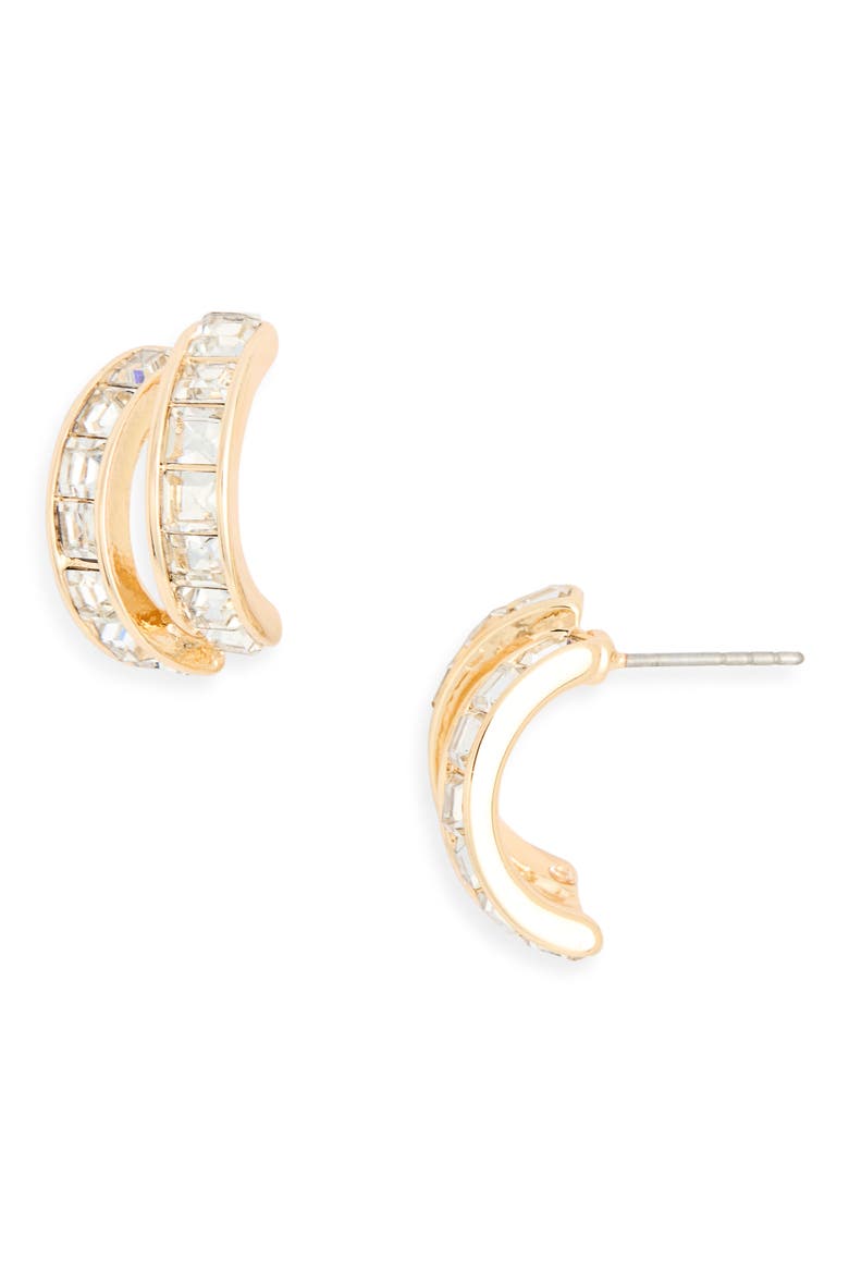 Crystal Double Huggie Hoop Earrings, Main, color, CLEAR- GOLD