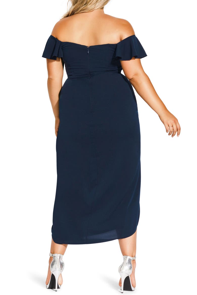 Maxi Flutter Off the Shoulder High/Low Dress, Alternate, color, NAVY
