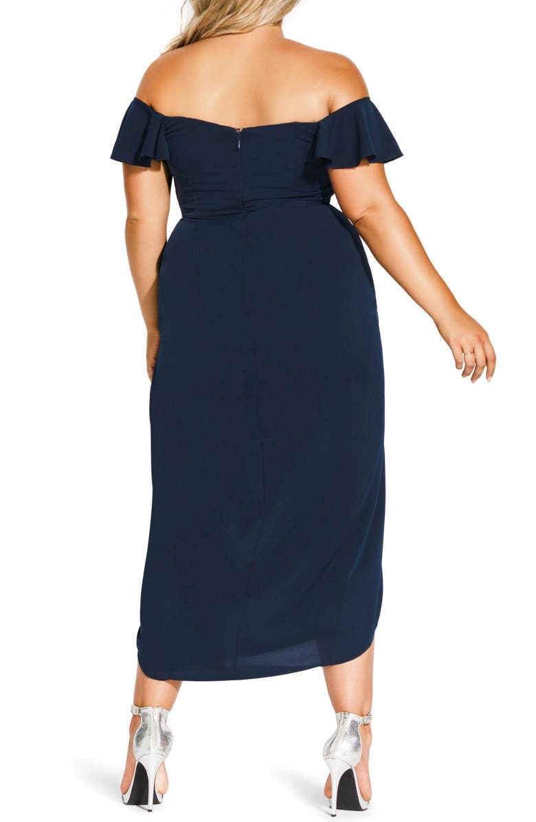 City Chic Maxi Flutter Off the Shoulder High/Low Dress, Alternate, color, 