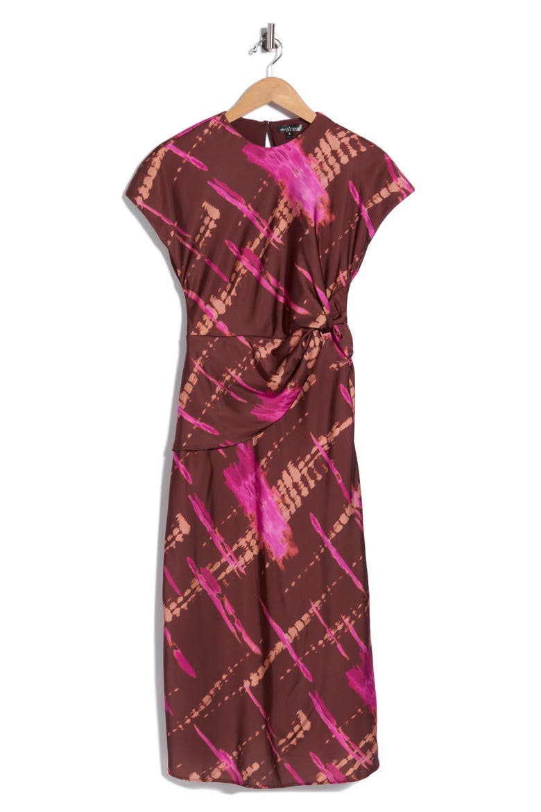 Avery Print Front Twist Dress, Alternate, color, BROWN ABSTRACT