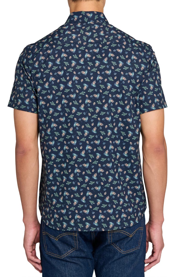 Pine Cone Woven Short Sleeve Basic, Alternate, color, NAVY/GREEN