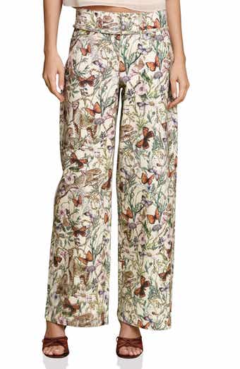 Belted Wide Leg Stretch Denim Pants