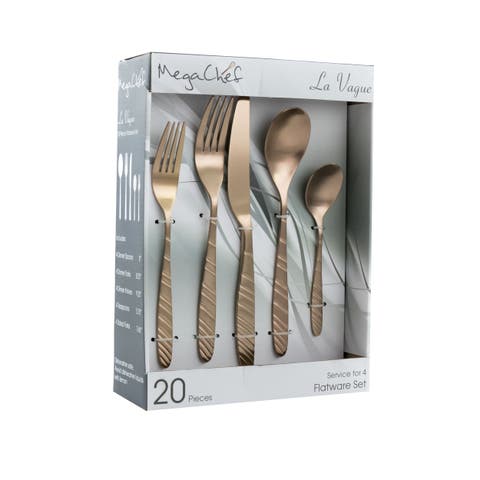 La Vague 20 Piece Flatware Utensil Set, Stainless Steel Silverware Metal Service for 4