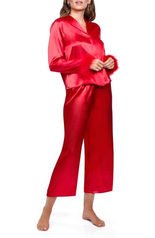 In Bloom By Jonquil Nayeli Marabou Trim Satin Top & Pants Pajamas In Red