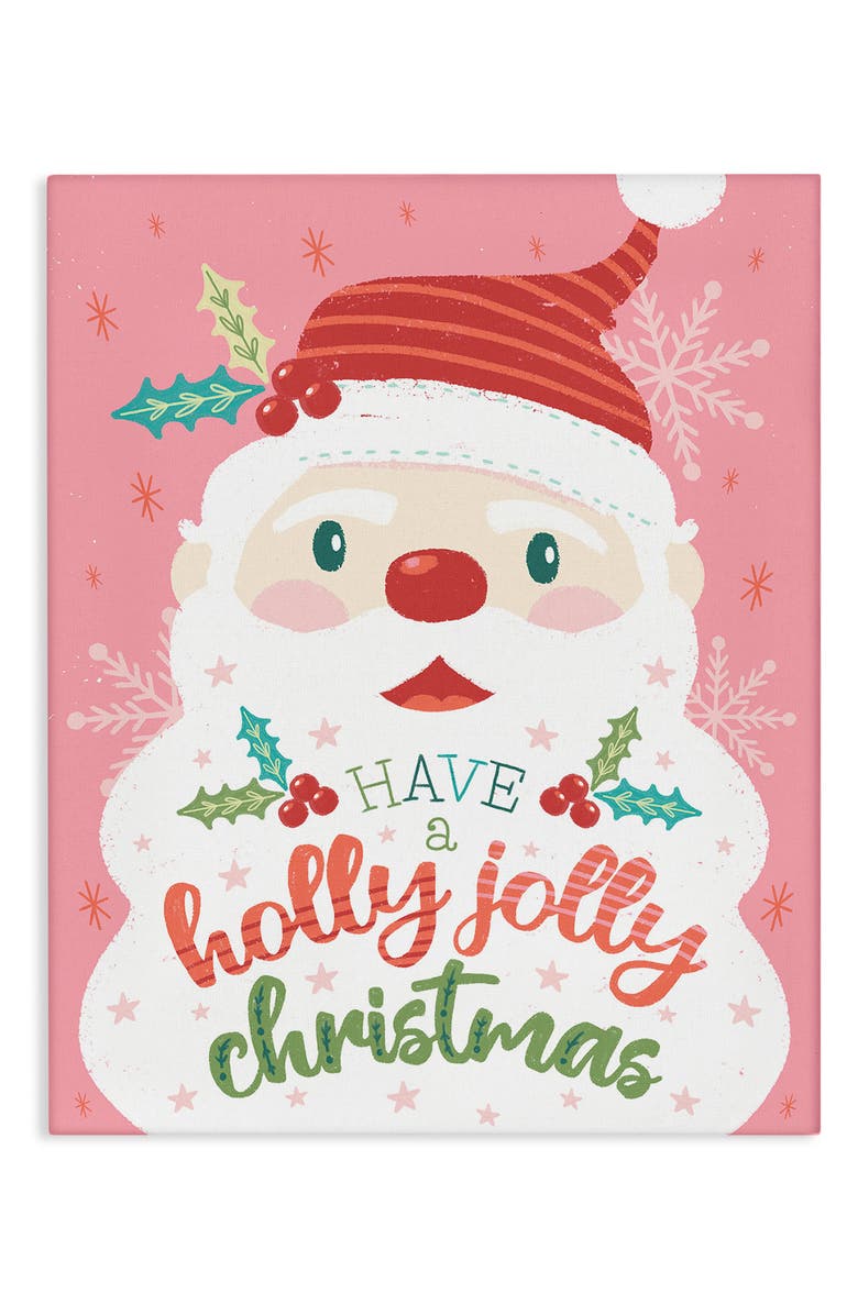 Stupell Industries Holly Jolly Santa Canvas Wall Art, Main, color, Pink