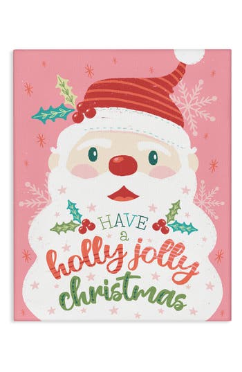 Stupell Industries Holly Jolly Santa Canvas Wall Art In Pink