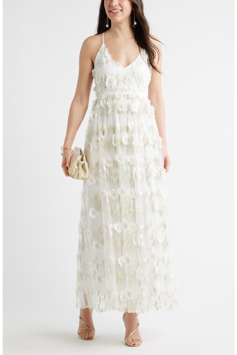3-D Metallic Floral Gown, Alternate, color, IVORY