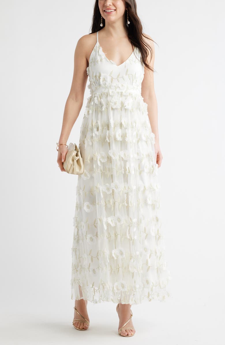 Chelsea28 3-D Metallic Floral Gown, Alternate, color, Ivory