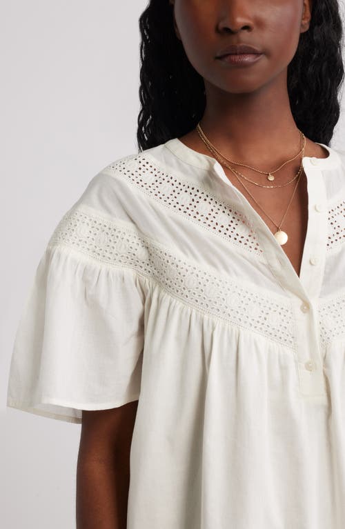 Treasure & Bond Lace Yoke Cotton Shift Dress In White