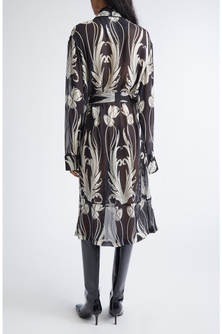 Print Silk Georgette Wrap Coat, Alternate, color, BLACK